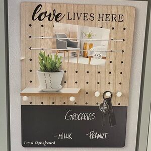 Pegboard Wall Organizer “Love Lives Here” Chalkboard New in Box
